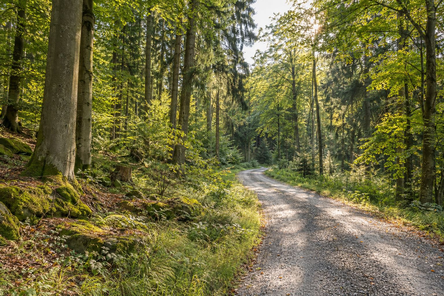 Weg durch einen gemischten Wald in Deutschland